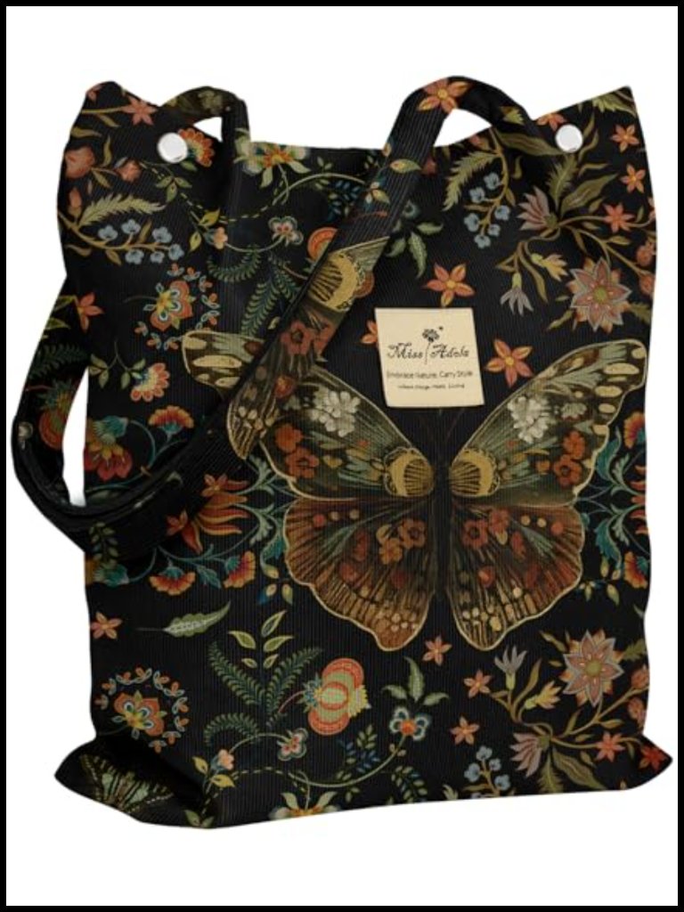 Corduroy Tote Bag - Reusable Totes With Magnetic Buckle & Pocket Aesthetic
